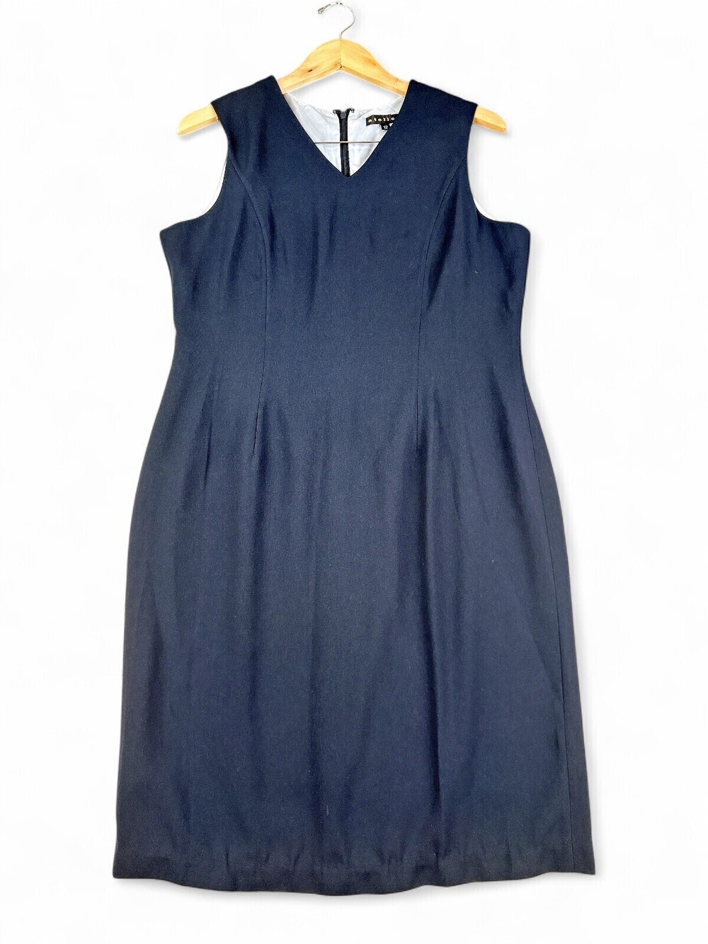Atelier Navy V-Neck Sleeveless Midi Sheath Dress Size 12